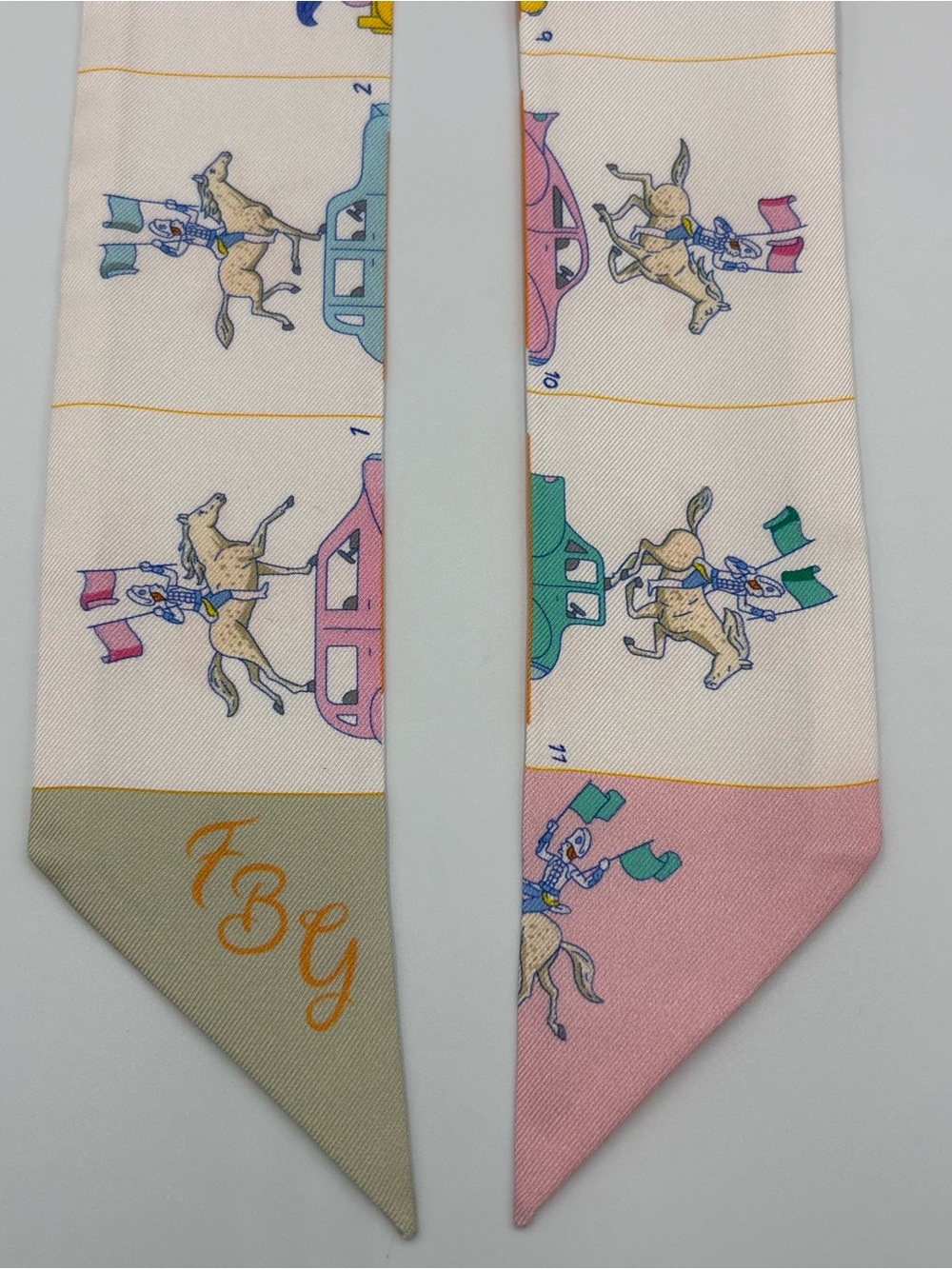 Hermes Parade Twilly Rose Pale Ivory Silk Scarf Horse Rider Ribbon FBG - Picture 3 of 6